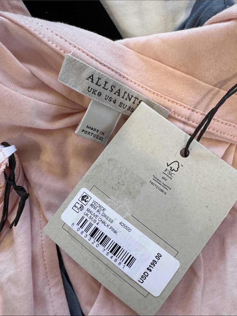 AllSaints Pink RIVI DRAPED MIDI DRESS - Picture 11 of 11